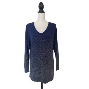 Soma Womens Navy Blue Silver V Neck Long Sleeve Sparkly Tunic Sweater Size M EUC